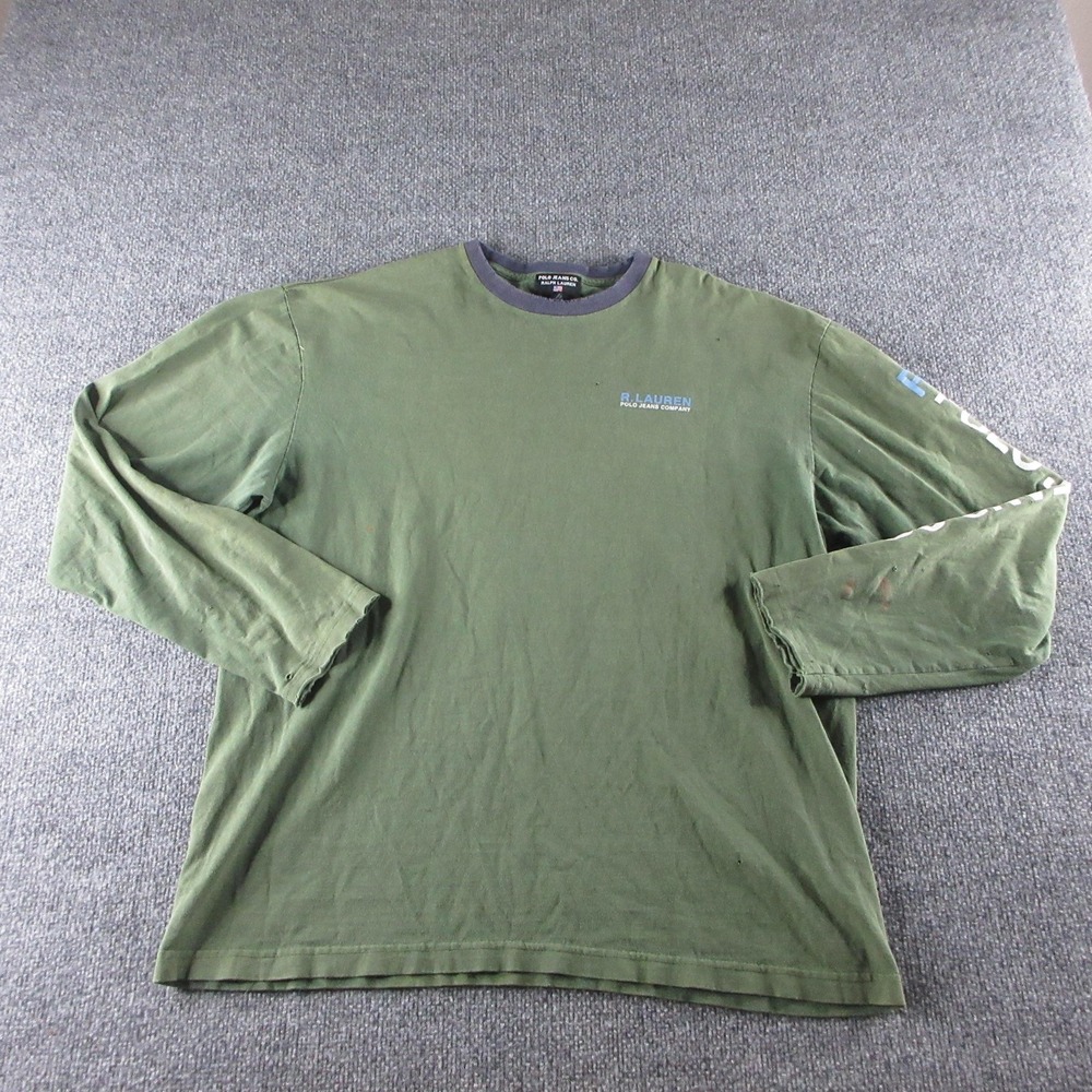 Vintage Polo Jeans Co Ralph Lauren Shirt Mens L Green Long Sleeve‎ Logo Tee 90s